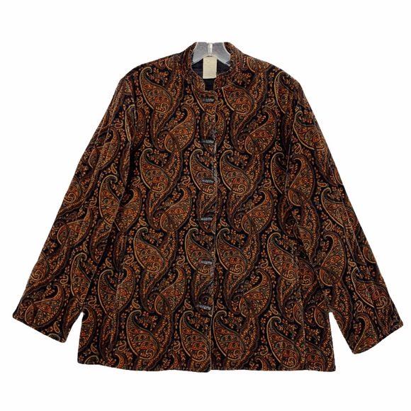 Vintage Jackets & Blazers - Vintage Paisley Quilted Velvet Like Jacket Coat Toggle Buttons Mandarin Collar